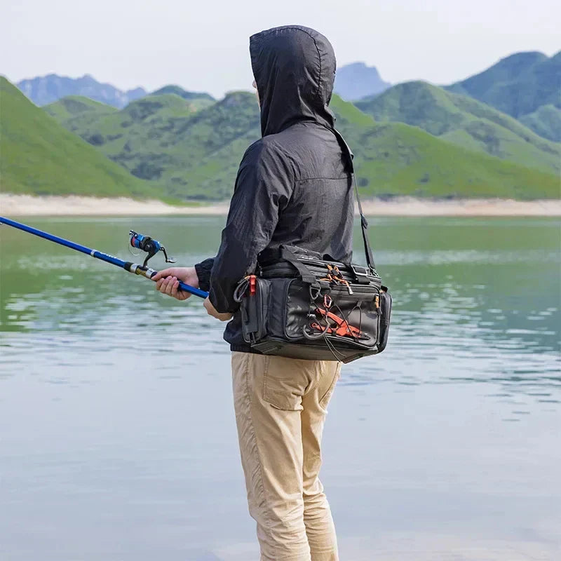 Waterproof Fishing Gear Shoulder Bag Camping Black